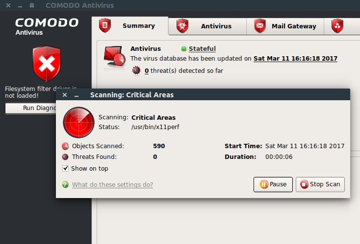 comodo filesystem filter driver is not loaded ubuntu 18.04